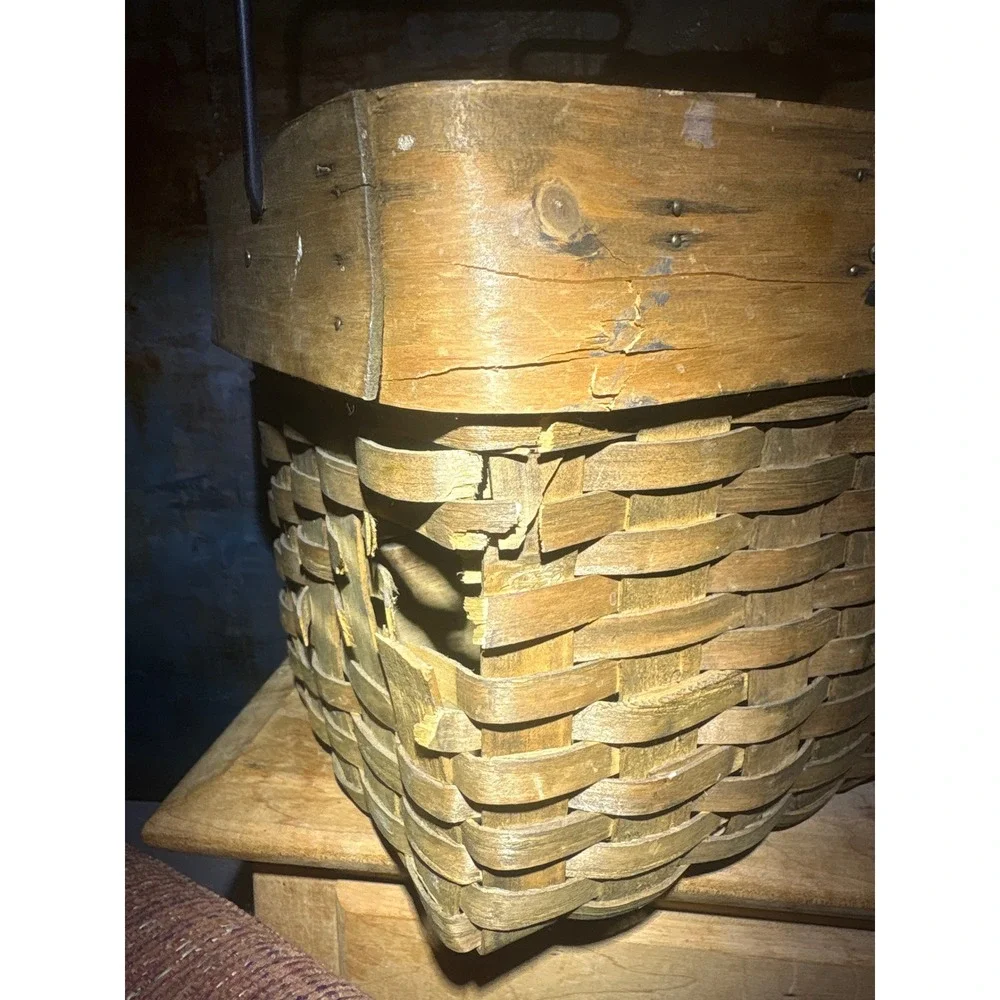 Vintage Woven Wood Divided Basket Hand Painted Apple Farmhouse Rustic Caddy
